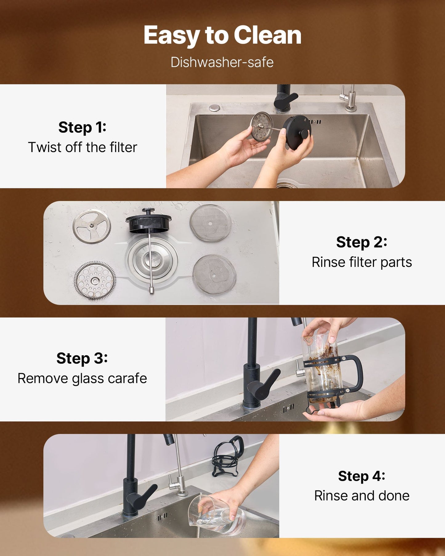 French Press Coffee Maker, 34 Ounce 1 Liter Borosilicate Glass Coffee Press Tea Maker with Stainless Steel Filter, Large Glass French Presses Cold Brew for Camping Travel Home Kitchen, Silver