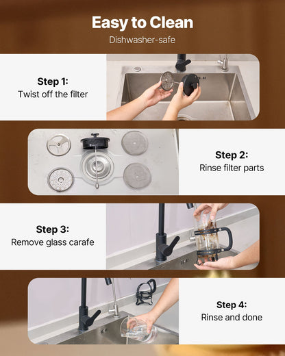 French Press Coffee Maker, 34 Ounce 1 Liter Borosilicate Glass Coffee Press Tea Maker with Stainless Steel Filter, Large Glass French Presses Cold Brew for Camping Travel Home Kitchen, Silver