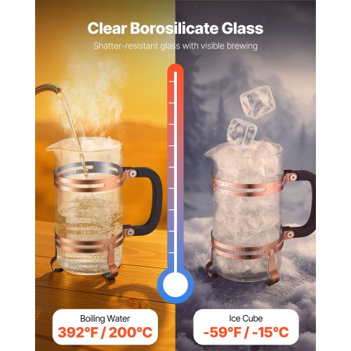 French Press Kaffebryggare 1L Borosilikatglas Kaffe Tepress Koppar |  EU