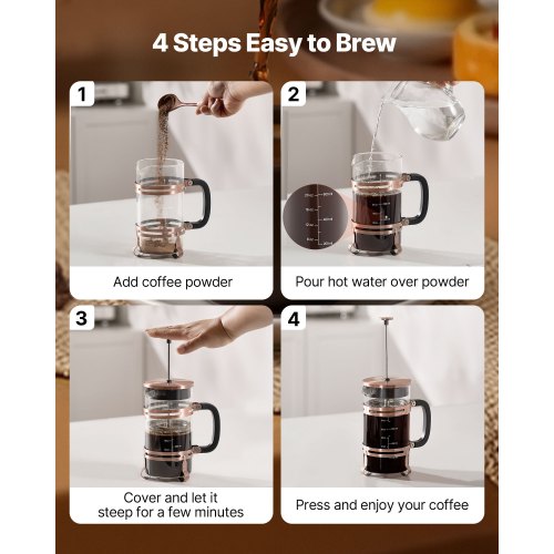 French Press Kaffebryggare 1L Borosilikatglas Kaffe Tepress Koppar |  EU