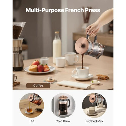 French Press Kaffebryggare 1L Borosilikatglas Kaffe Tepress Koppar |  EU