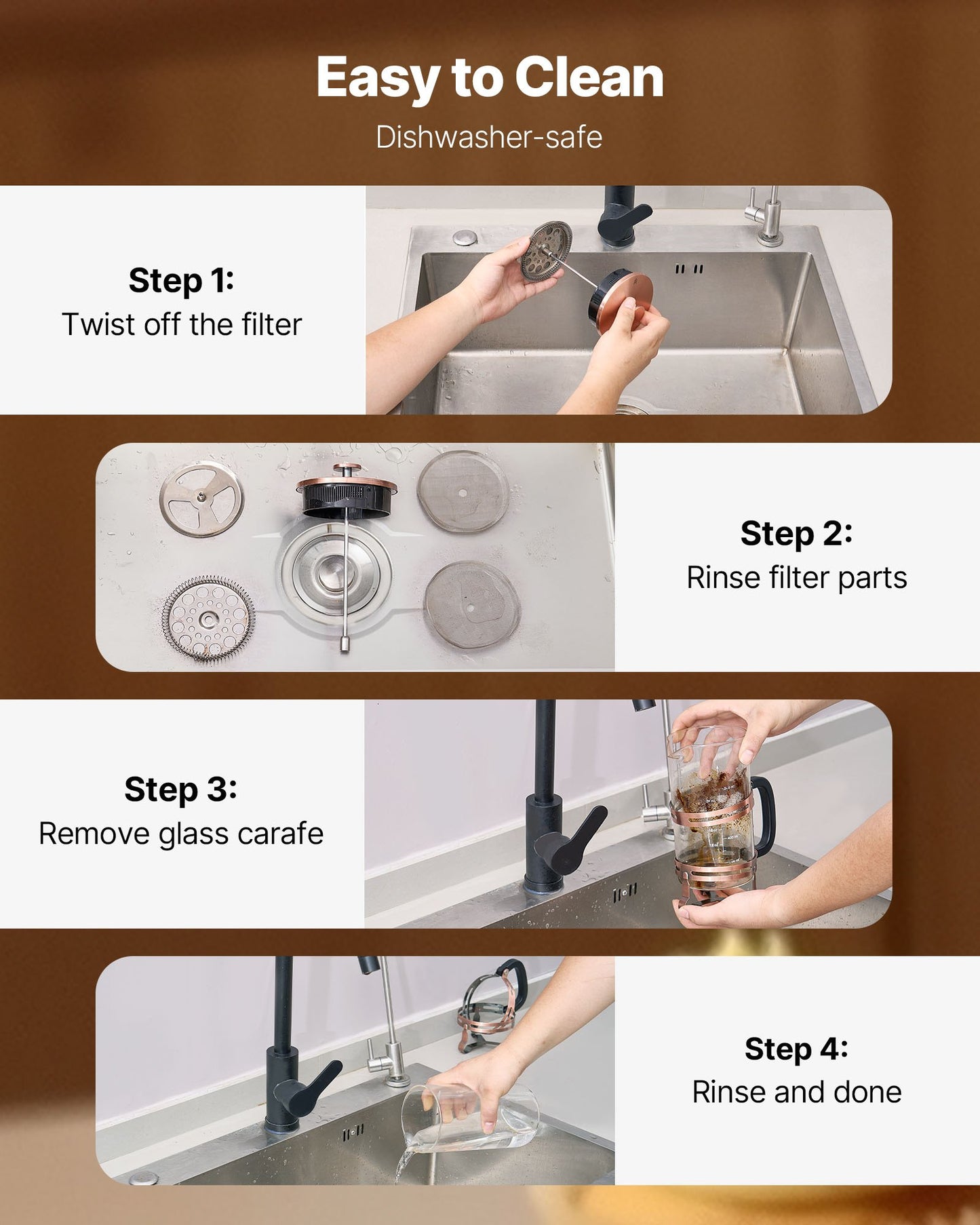 French Press Coffee Maker, 34 Ounce 1 Liter Borosilicate Glass Coffee Press Tea Maker with Stainless Steel Filter, Large Glass French Presses Cold Brew for Camping Travel Home Kitchen, Copper