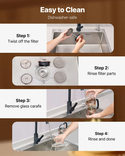 French Press Coffee Maker, 34 Ounce 1 Liter Borosilicate Glass Coffee Press Tea Maker with Stainless Steel Filter, Large Glass French Presses Cold Brew for Camping Travel Home Kitchen, Copper