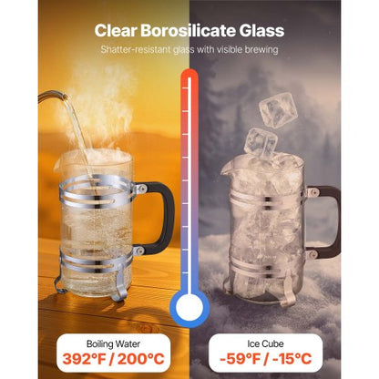 French Press Coffee Maker 1L Borosilicate Glass Coffee Tea Press Silver | EU