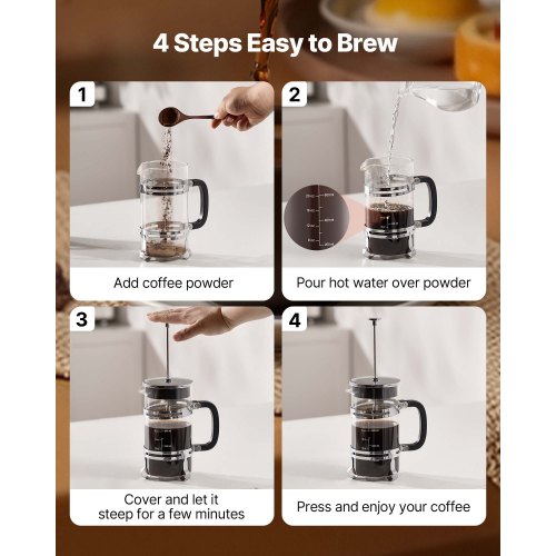 French Press Coffee Maker 1L Borosilicate Glass Coffee Tea Press Silver | EU