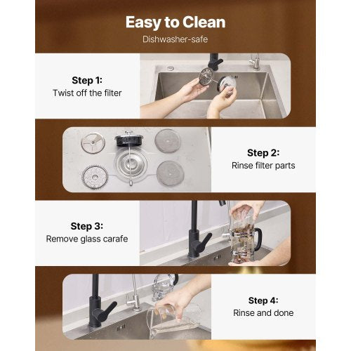 French Press Coffee Maker 1L Borosilicate Glass Coffee Tea Press Silver | EU