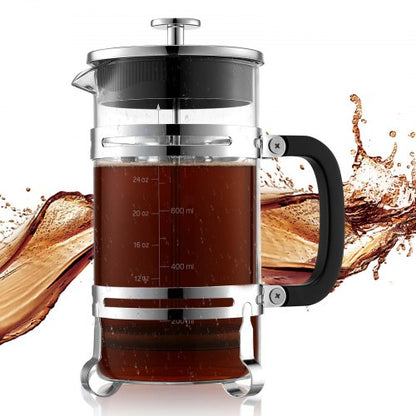 French Press Coffee Maker 1L Borosilicate Glass Coffee Tea Press Silver | EU