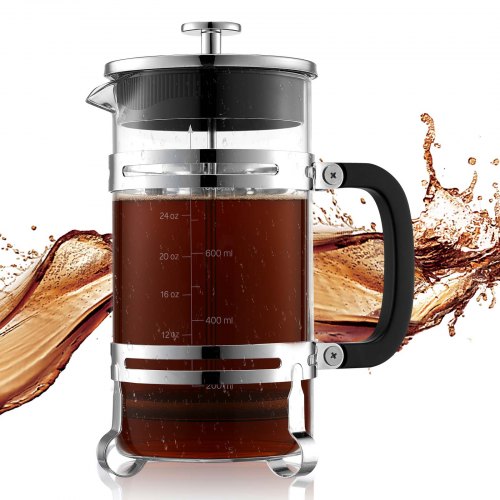 French Press Coffee Maker 1L Borosilicate Glass Coffee Tea Press Silver | EU