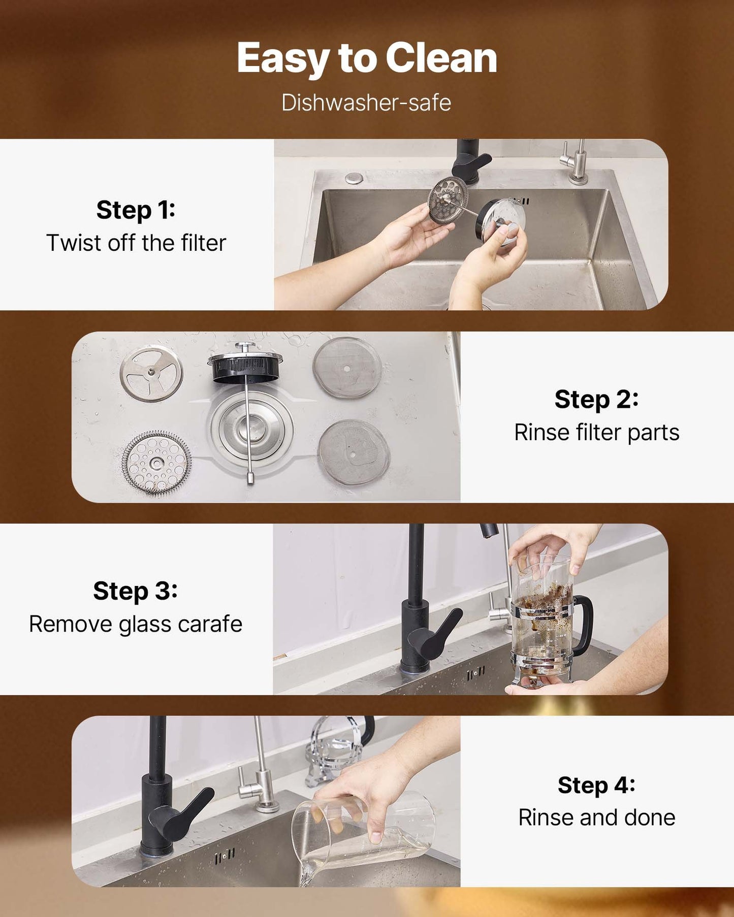 French Press Coffee Maker, 34 Ounce 1 Liter Borosilicate Glass Coffee Press Tea Maker with Stainless Steel Filter, Large Glass French Presses Cold Brew for Camping Travel Home Kitchen, Silver