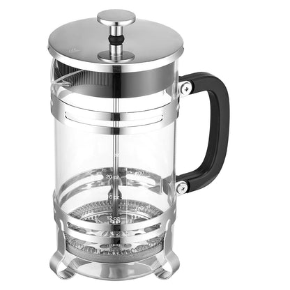 French Press Coffee Maker, 34 Ounce 1 Liter Borosilicate Glass Coffee Press Tea Maker with Stainless Steel Filter, Large Glass French Presses Cold Brew for Camping Travel Home Kitchen, Silver