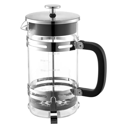 French Press Coffee Maker, 34 Ounce 1 Liter Borosilicate Glass Coffee Press Tea Maker with Stainless Steel Filter, Large Glass French Presses Cold Brew for Camping Travel Home Kitchen, Silver