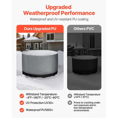 Överdrag för utomhusbadtunna runt 2000 x 850 mm väder- och vattentätt grått