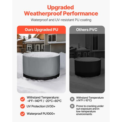 Överdrag för utomhusbadtunna runt 2000 x 850 mm väder- och vattentätt grått