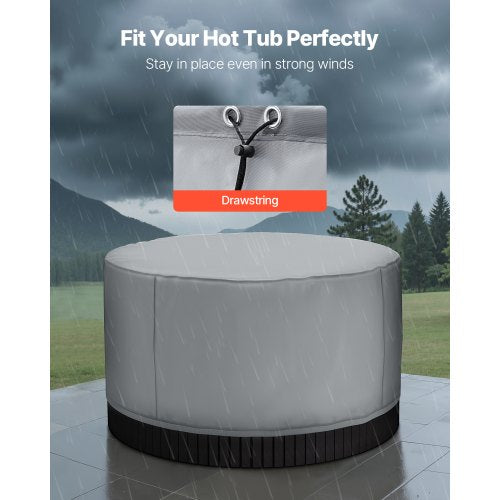 Överdrag för utomhusbadtunna runt 2000 x 850 mm väder- och vattentätt grått