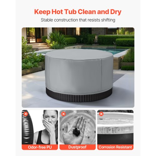 Överdrag för utomhusbadtunna runt 2000 x 850 mm väder- och vattentätt grått