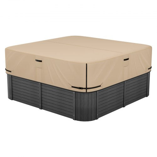 Outdoor Hot Tub Cover, 85 x 85 x 20 Inch Weatherproof and Waterproof Hot Tub Cover Protector, 600D Heavy Duty Oxford Fabric and 950N Tearing Strength, Square Spa Covers for Hottub, Brown