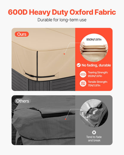 Outdoor Hot Tub Cover, 85 x 85 x 20 Inch Weatherproof and Waterproof Hot Tub Cover Protector, 600D Heavy Duty Oxford Fabric and 950N Tearing Strength, Square Spa Covers for Hottub, Brown