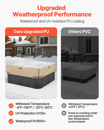Outdoor Hot Tub Cover, 85 x 85 x 20 Inch Weatherproof and Waterproof Hot Tub Cover Protector, 600D Heavy Duty Oxford Fabric and 950N Tearing Strength, Square Spa Covers for Hottub, Brown