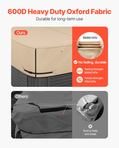 Outdoor Hot Tub Cover, 95 x 95 x 20 Inch Weatherproof and Waterproof Hot Tub Cover Protector, 600D Heavy Duty Oxford Fabric and 950N Tearing Strength, Square Spa Covers for Hottub, Brown