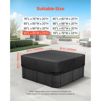 Överdrag för utomhusbadtunna 2413x2413x508mm Väderbeständig och vattentät svart