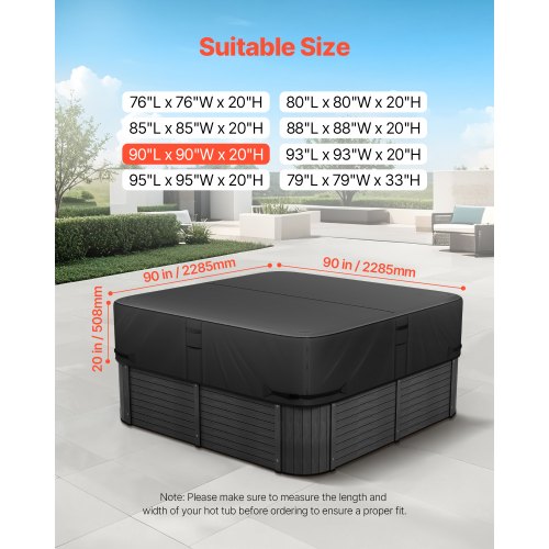 Överdrag för utomhusbadtunna 2285x2285x508mm Väderbeständig och vattentät svart