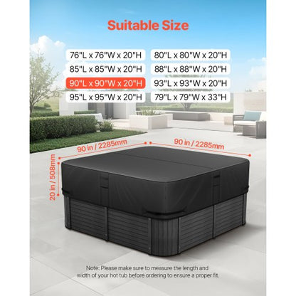 Överdrag för utomhusbadtunna 2285x2285x508mm Väderbeständig och vattentät svart