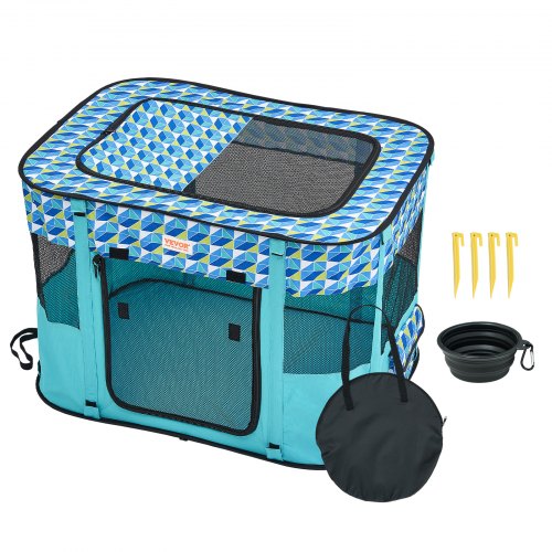 Foldable Pet Playpen, 32'' x 24'' x 22'' Portable Dog Playpen, Crate Kennel for Puppy, Dog, Cat, Waterproof 600D Oxford Cloth, Removable Zipper, for Indoor Outdoor Travel Camping (Rectangle, S)