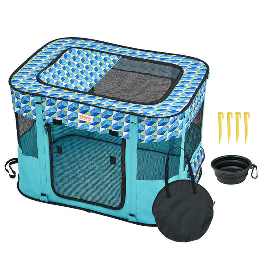 Foldable Pet Playpen, 32'' x 24'' x 22'' Portable Dog Playpen, Box Kennel for Puppy, Dog, Cat, Waterproof 600D Oxford Cloth, Removable Zipper, for Indoor Outdoor Travel and Camping Use (Rectangle,