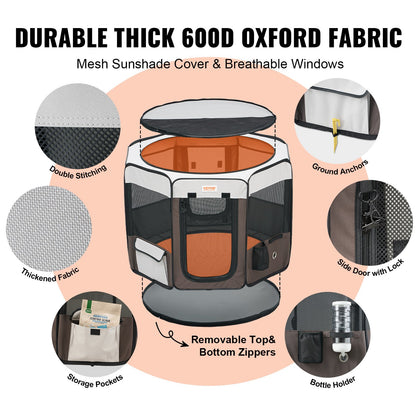 Foldable Pet Playpen, 36 Inch Portable Dog Playpen, Kennel for Puppy, Dog, Cat, Premium Waterproof 600D Oxford Cloth, Removable Zipper, for Indoor Outdoor Travel and Camping Use (Octagon, M)