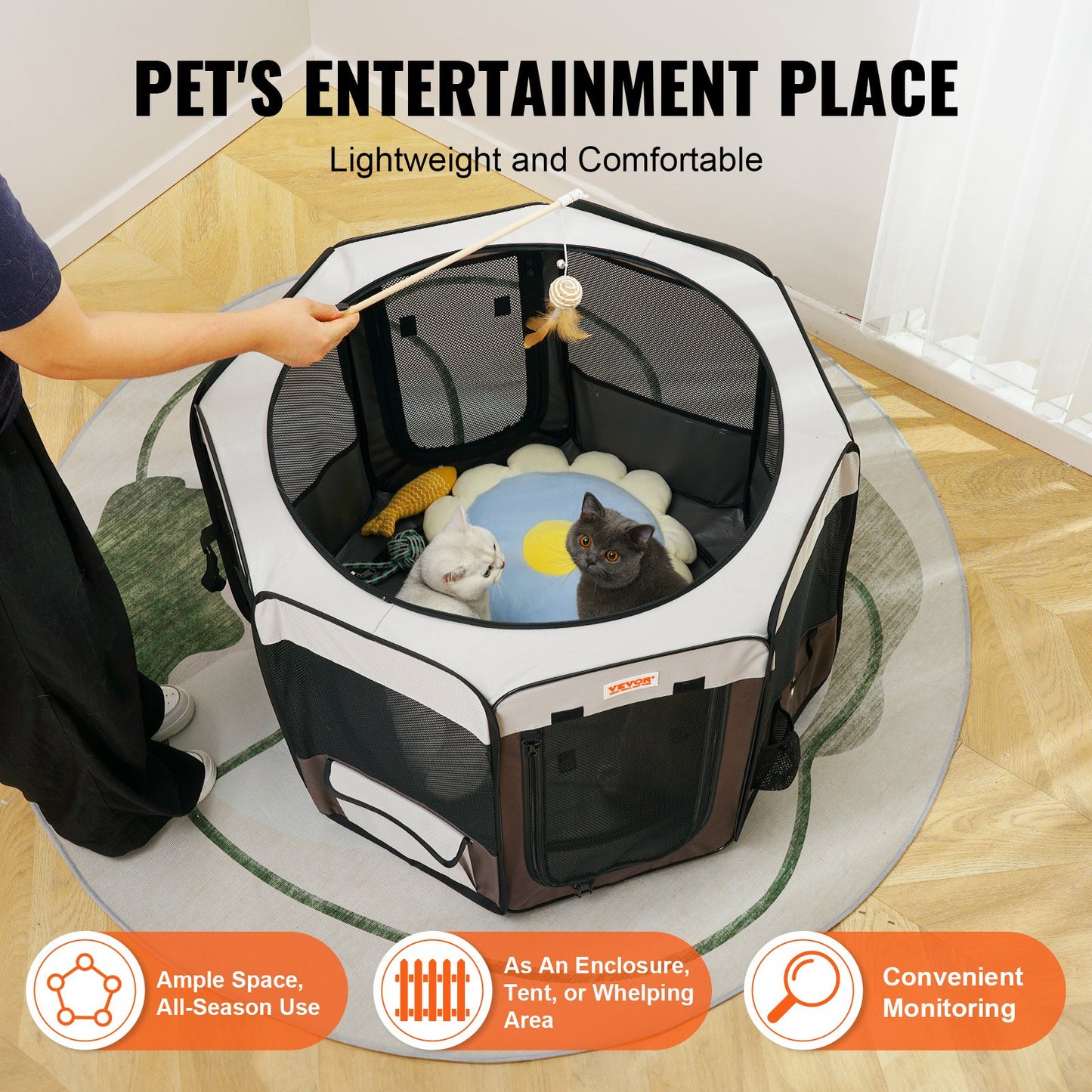 Foldable Pet Playpen, 36 Inch Portable Dog Playpen, Kennel for Puppy, Dog, Cat, Premium Waterproof 600D Oxford Cloth, Removable Zipper, for Indoor Outdoor Travel and Camping Use (Octagon, M)