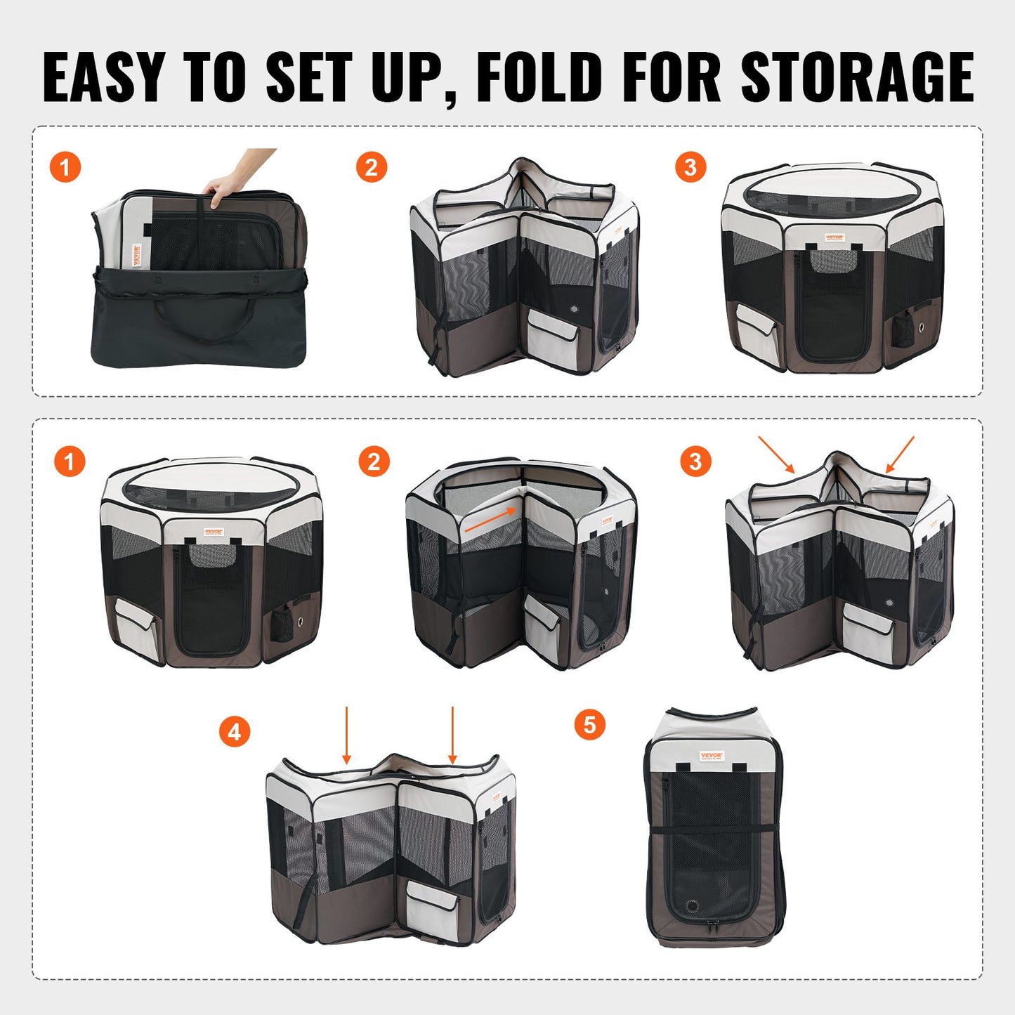 Foldable Pet Playpen, 36 Inch Portable Dog Playpen, Kennel for Puppy, Dog, Cat, Premium Waterproof 600D Oxford Cloth, Removable Zipper, for Indoor Outdoor Travel and Camping Use (Octagon, M)