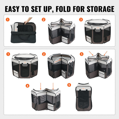 Foldable Pet Playpen, 36 Inch Portable Dog Playpen, Kennel for Puppy, Dog, Cat, Premium Waterproof 600D Oxford Cloth, Removable Zipper, for Indoor Outdoor Travel and Camping Use (Octagon, M)