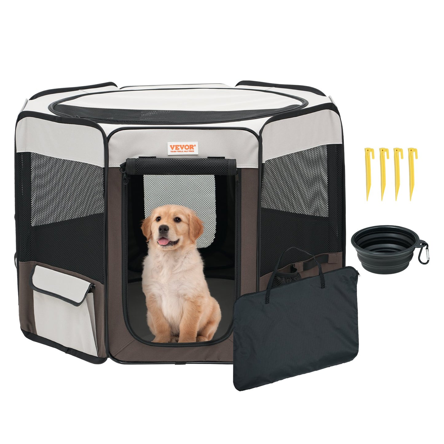 Foldable Pet Playpen, 36 Inch Portable Dog Playpen, Kennel for Puppy, Dog, Cat, Premium Waterproof 600D Oxford Cloth, Removable Zipper, for Indoor Outdoor Travel and Camping Use (Octagon, M)