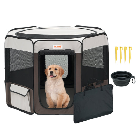 Foldable Pet Playpen, 36 Inch Portable Dog Playpen, Kennel for Puppy, Dog, Cat, Premium Waterproof 600D Oxford Cloth, Removable Zipper, for Indoor Outdoor Travel and Camping Use (Octagon, M)