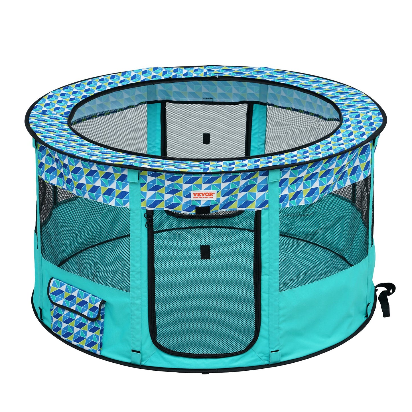 Faltbarer Laufstall für Haustiere, 112 x 112 x 61 cm, tragbarer Hundelaufstall, Box-Zwinger für Welpen, Hunde, Katzen, wasserdichtes 600D-Oxford-Gewebe, abnehmbarer Reißverschluss, für Indoor-Camping im Freien (rund, L)