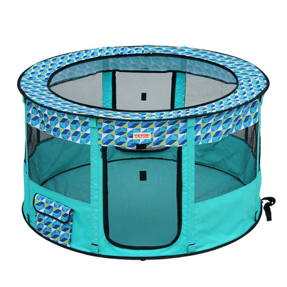 Faltbarer Laufstall für Haustiere, 112 x 112 x 61 cm, tragbarer Hundelaufstall, Box-Zwinger für Welpen, Hunde, Katzen, wasserdichtes 600D-Oxford-Gewebe, abnehmbarer Reißverschluss, für Indoor-Camping im Freien (rund, L)