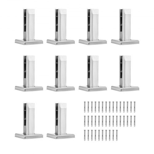 Glass Clamp, 10 PCS Square Glass Railing Bracket for 0.31 "-0.47 " Tempered Glass, 304 Stainless Steel Glass Mounting Clamp, 0.12” Thick Glass Shelf Bracket for Balcony, Garden, Stair, Silver