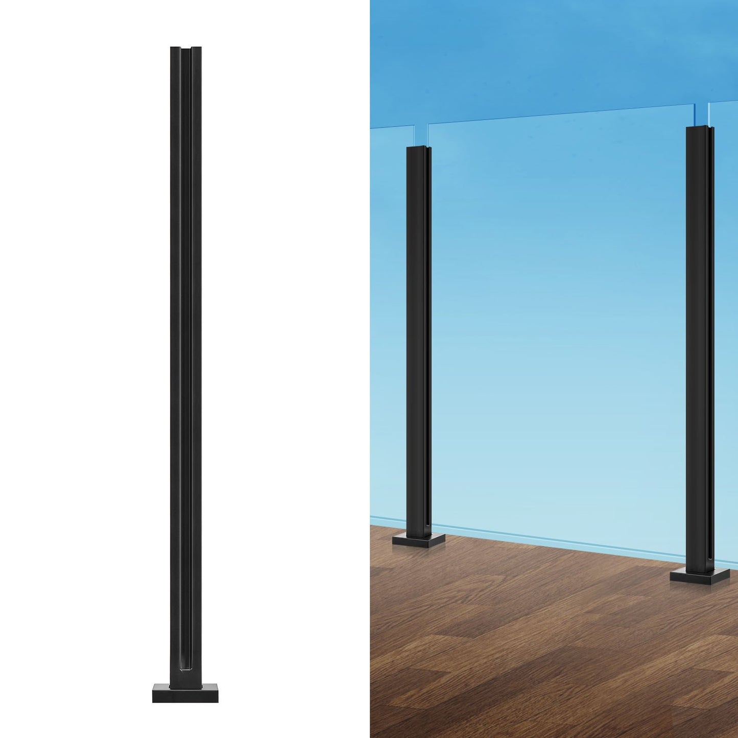 Glasklämma 41,34" H räckesfäste för 0,39"-0,47" glas svart svart