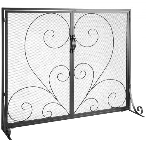 Fireplace Screen 1 Panel with Door, Sturdy Iron Mesh Fireplace Screen, 39"(L) x31.6"(H) Spark Guard Cover, Simple Installation, Free Standing Fire Fence Grate for Living Room Home Decor Vintage