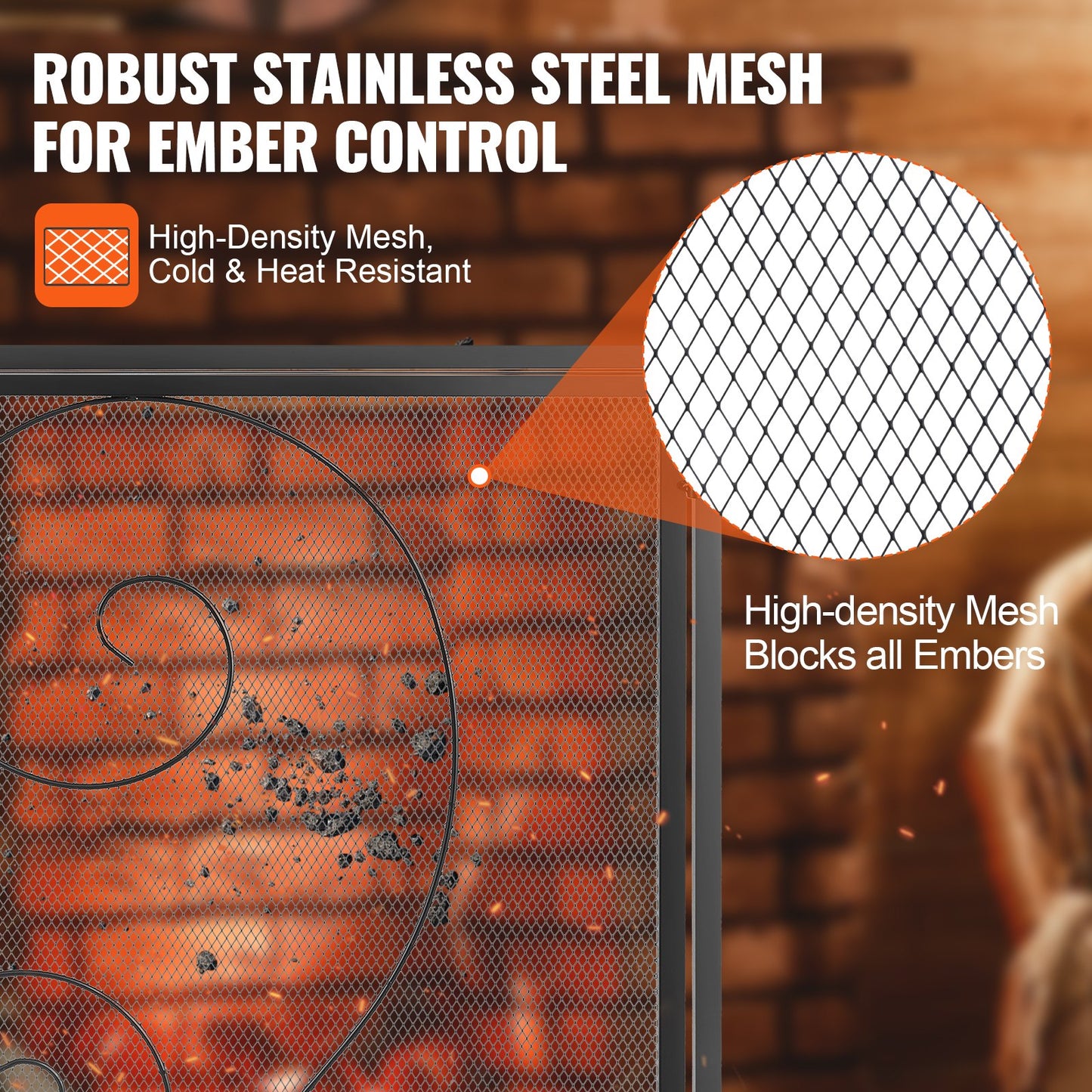 Fireplace Screen 2 Panel with Door, Heavy Duty Iron Mesh Fireplace Screen, 990(L) x802(H)MM Spark Guard Cover, Easy Installation, Freestanding Fire Fence Grille for Living Room Home Decor Vintage