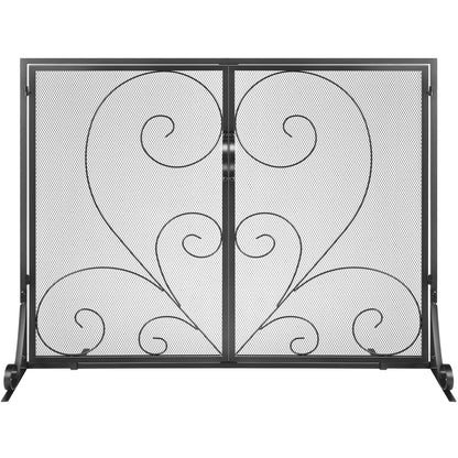 Fireplace Screen 2 Panel with Door, Heavy Duty Iron Mesh Fireplace Screen, 990(L) x802(H)MM Spark Guard Cover, Easy Installation, Freestanding Fire Fence Grille for Living Room Home Decor Vintage