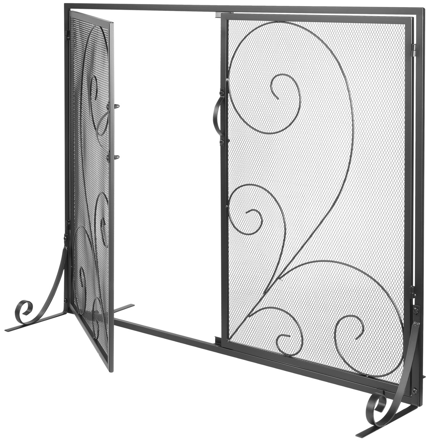 Fireplace Screen 2 Panel with Door, Heavy Duty Iron Mesh Fireplace Screen, 990(L) x802(H)MM Spark Guard Cover, Easy Installation, Freestanding Fire Fence Grille for Living Room Home Decor Vintage