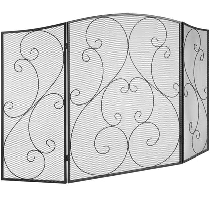 Fireplace Screen 3 Panel, Heavy Duty Iron Mesh Fireplace Screen, 122(L)x76.7(H)CM Spark Guard Cover, No Assembly Required, Freestanding Fireplace Fence Grille for Living Room Home Decor Vintage