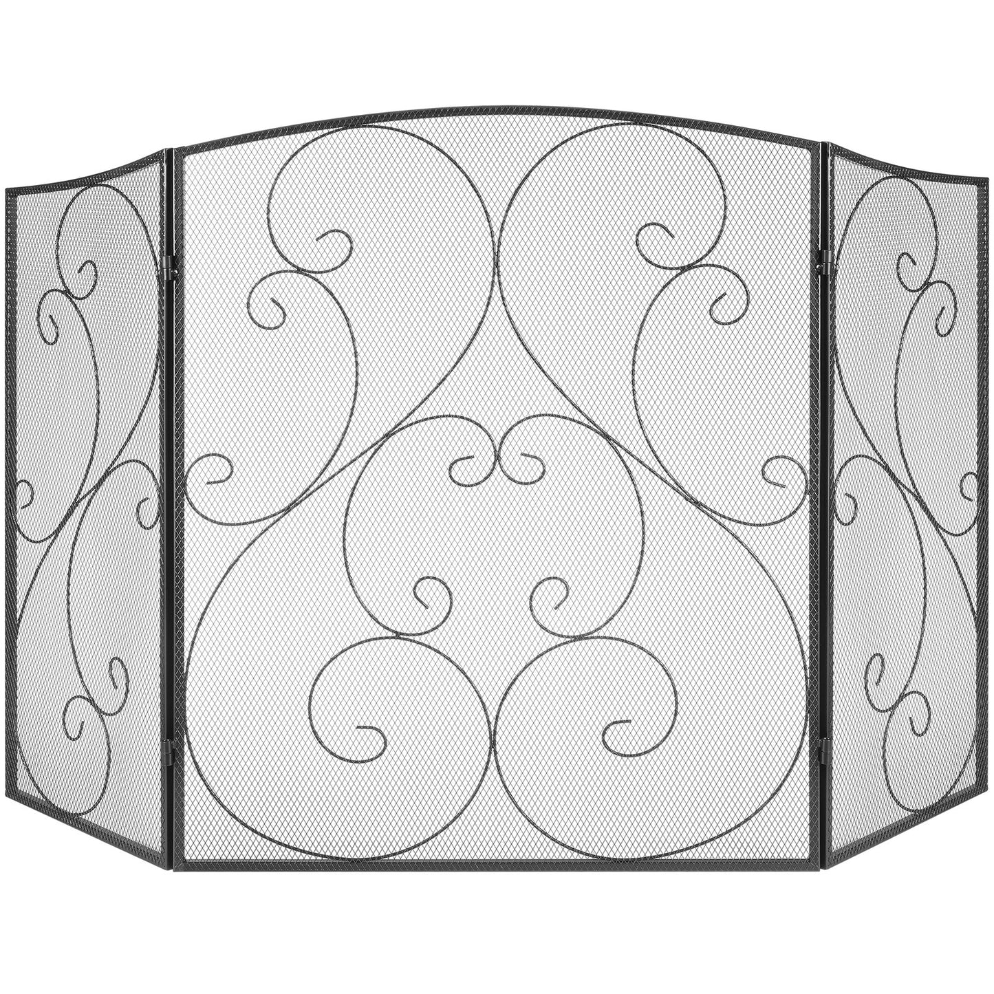 Fireplace Screen 3 Panel, Heavy Duty Iron Mesh Fireplace Screen, 122(L)x76.7(H)CM Spark Guard Cover, No Assembly Required, Freestanding Fireplace Fence Grille for Living Room Home Decor Vintage