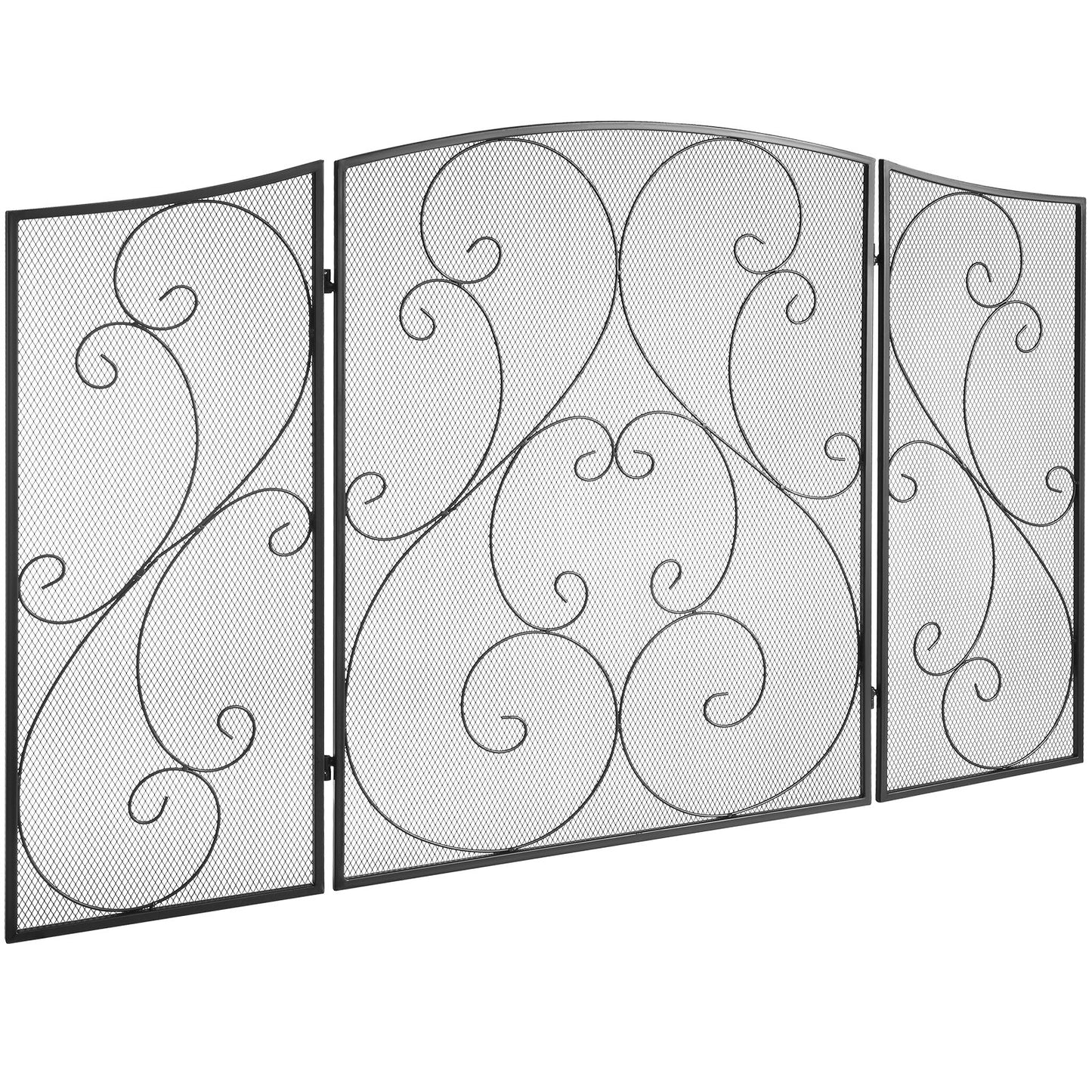 Fireplace Screen 3 Panel, Heavy Duty Iron Mesh Fireplace Screen, 122(L)x76.7(H)CM Spark Guard Cover, No Assembly Required, Freestanding Fireplace Fence Grille for Living Room Home Decor Vintage