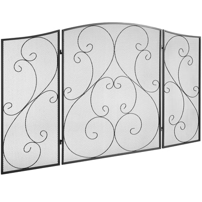 Fireplace Screen 3 Panel, Heavy Duty Iron Mesh Fireplace Screen, 122(L)x76.7(H)CM Spark Guard Cover, No Assembly Required, Freestanding Fireplace Fence Grille for Living Room Home Decor Vintage