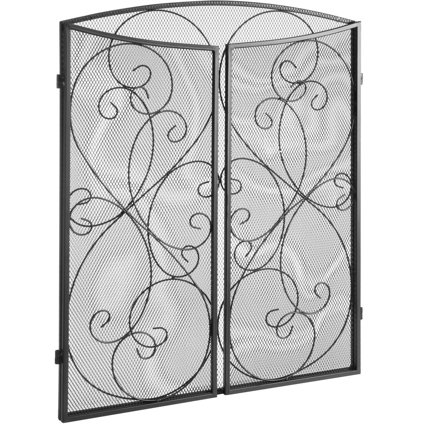 Fireplace Screen 3 Panel, Heavy Duty Iron Mesh Fireplace Screen, 122(L)x76.7(H)CM Spark Guard Cover, No Assembly Required, Freestanding Fireplace Fence Grille for Living Room Home Decor Vintage