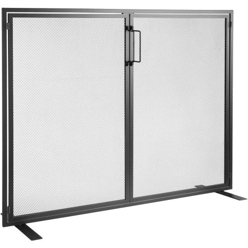 Fireplace Screen 1 Panel with Door, Sturdy Iron Mesh Fireplace Screen, 38.98"(L) x30.7"(H) Spark Guard Cover, Simple Installation, Free Standing Fire Fence Grate for Living Room Home Decor Moder