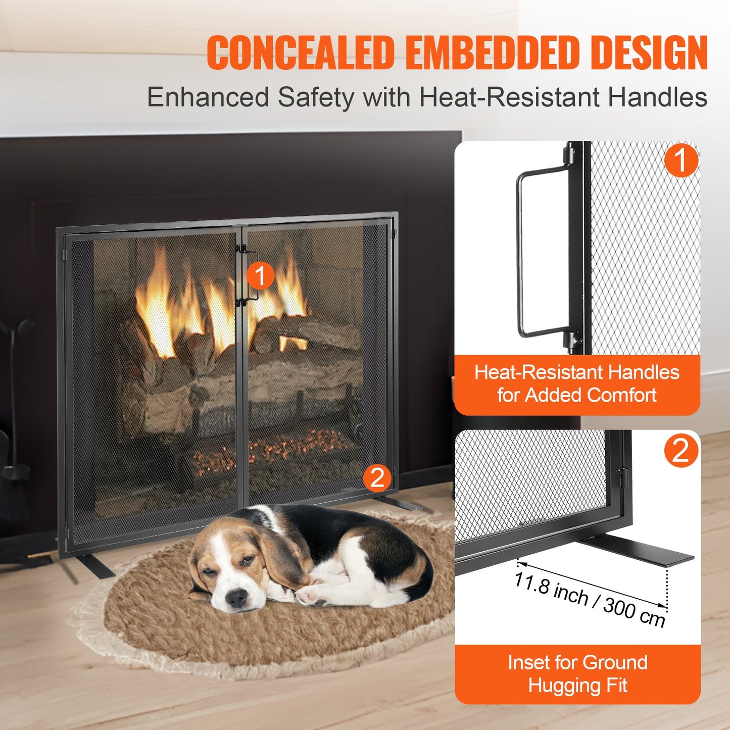 Fireplace Screen 1 Panel with Door, Heavy Duty Iron Mesh Fireplace Screen, 990(L) x780(H)MM Spark Guard Cover, Easy Installation, Freestanding Fire Fence Grille for Living Room Home Decor Modern