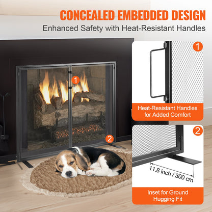 Fireplace Screen 1 Panel with Door, Heavy Duty Iron Mesh Fireplace Screen, 990(L) x780(H)MM Spark Guard Cover, Easy Installation, Freestanding Fire Fence Grille for Living Room Home Decor Modern